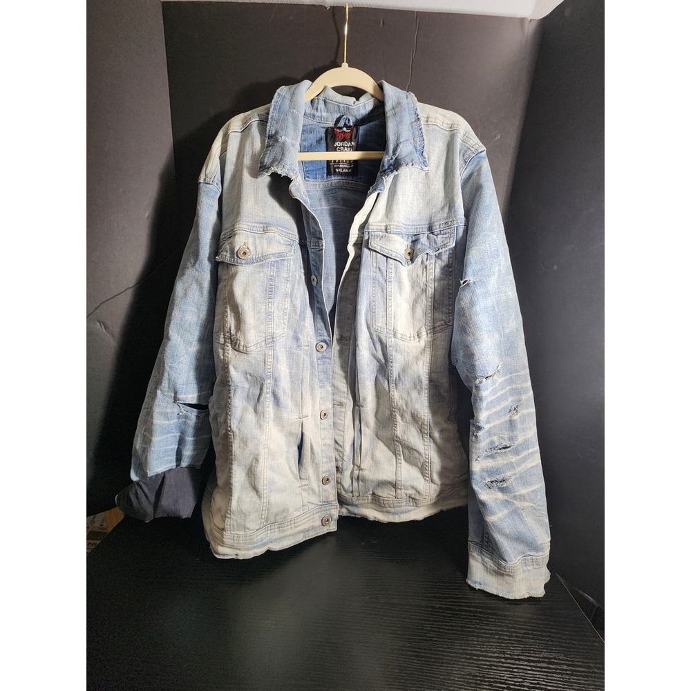 Jordan Craig Mens 5XL Legacy Edition Distressed Acid Wash‎ Denim Jacket Blue